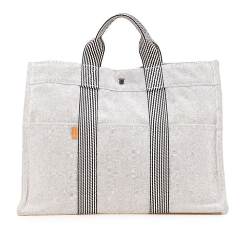 エルメス ニューフールトゥMM トートバッグ ハンドバッグ ライトグレー キャンバス レディース HERMES 【中古】