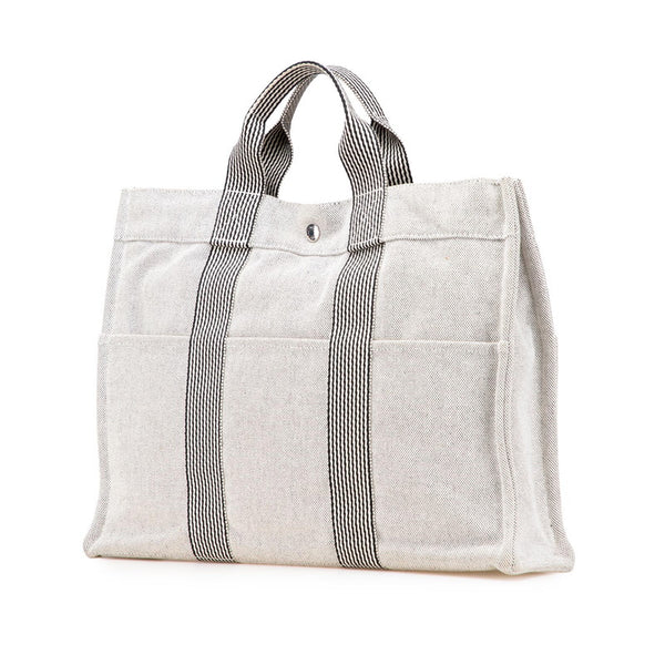 エルメス ニューフールトゥMM トートバッグ ハンドバッグ ライトグレー キャンバス レディース HERMES 【中古】