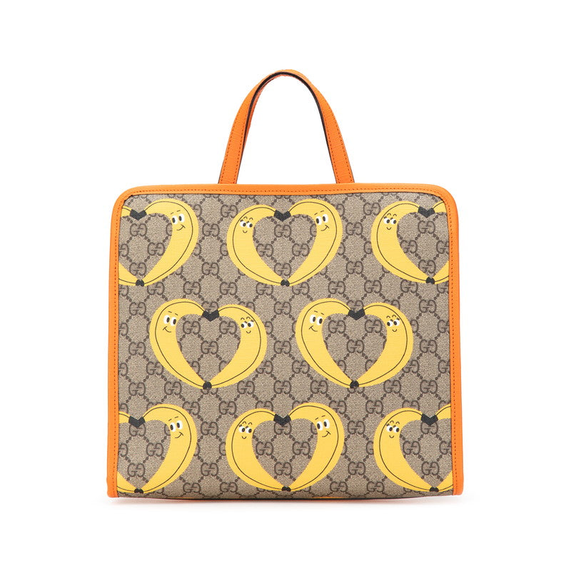 グッチ チルドレンズ GGスプリーム バナナ トートバッグ 605614 ベージュ オレンジ PVC レザー レディース GUCCI 【中古】