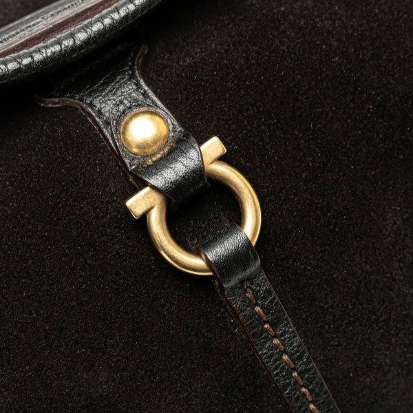 サルヴァトーレフェラガモ ガンチーニ ハンドバッグ AU-21 6822 ブラウン ブラック レザー スエード レディース Salvatore Ferragamo 【中古】