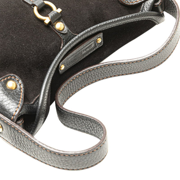 サルヴァトーレフェラガモ ガンチーニ ハンドバッグ AU-21 6822 ブラウン ブラック レザー スエード レディース Salvatore Ferragamo 【中古】