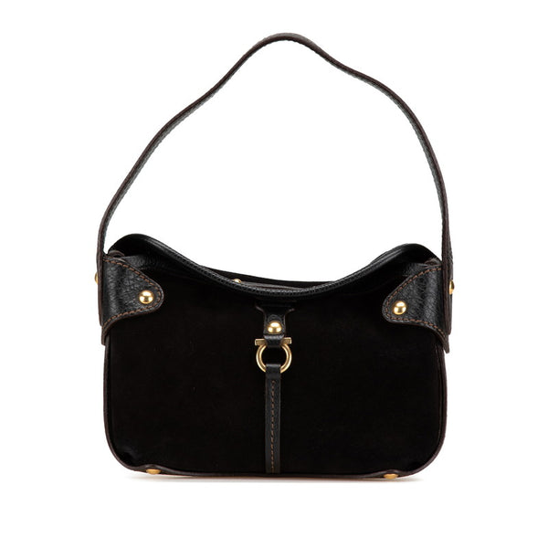 サルヴァトーレフェラガモ ガンチーニ ハンドバッグ AU-21 6822 ブラウン ブラック レザー スエード レディース Salvatore Ferragamo 【中古】