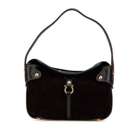 サルヴァトーレフェラガモ ガンチーニ ハンドバッグ AU-21 6822 ブラウン ブラック レザー スエード レディース Salvatore Ferragamo 【中古】