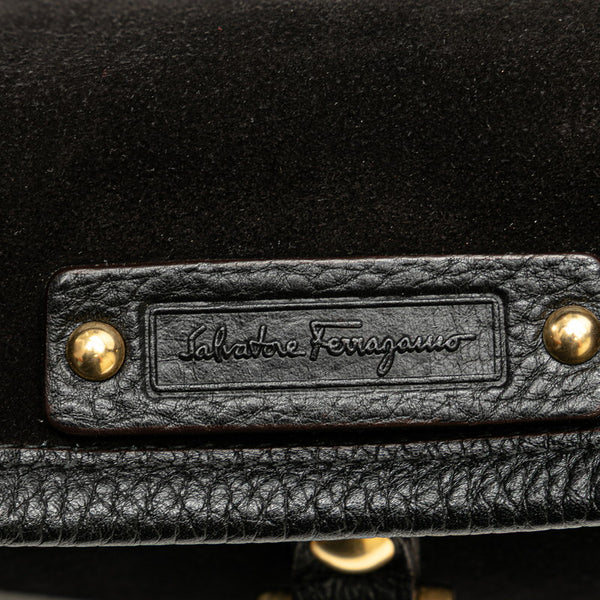 サルヴァトーレフェラガモ ガンチーニ ハンドバッグ AU-21 6822 ブラウン ブラック レザー スエード レディース Salvatore Ferragamo 【中古】