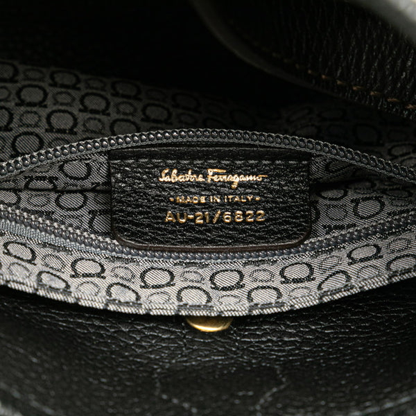 サルヴァトーレフェラガモ ガンチーニ ハンドバッグ AU-21 6822 ブラウン ブラック レザー スエード レディース Salvatore Ferragamo 【中古】