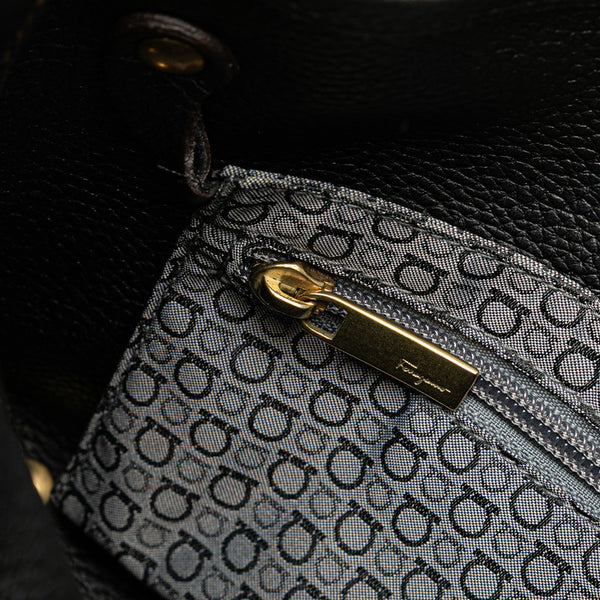 サルヴァトーレフェラガモ ガンチーニ ハンドバッグ AU-21 6822 ブラウン ブラック レザー スエード レディース Salvatore Ferragamo 【中古】