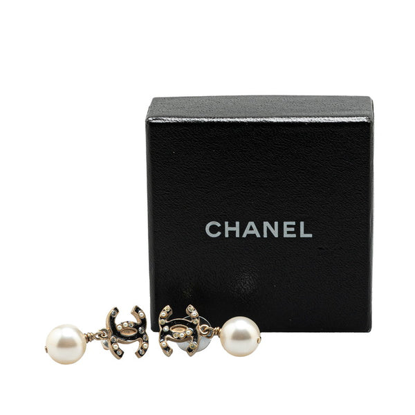 シャネル ココマーク ラインストーン スイング ピアス ゴールド ブラック メッキ フェイクパール レディース CHANEL 【中古】