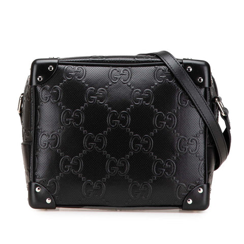 グッチ GGエンボス 斜め掛け ショルダーバッグ 626363 ブラック レザー レディース GUCCI 【中古】