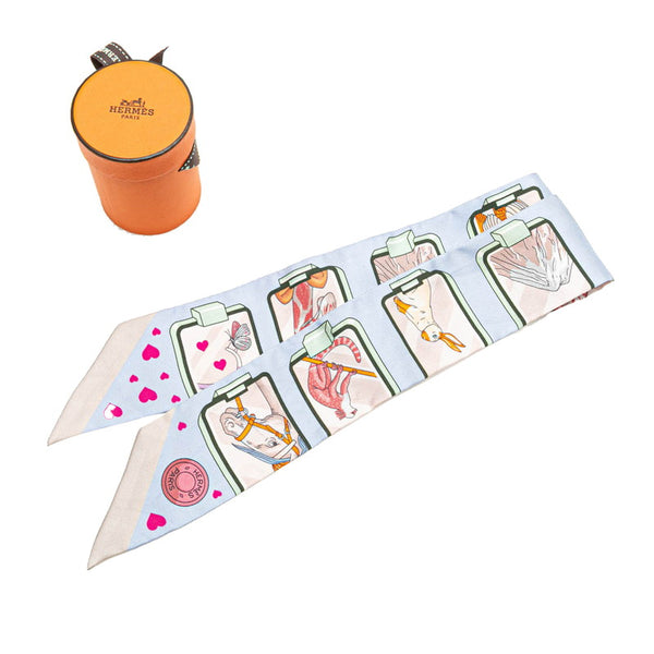 エルメス ツイリー HERMES STORY エルメス ストーリー スカーフ ライトブルー ピンク マルチカラー シルク レディース HERMES 【中古】