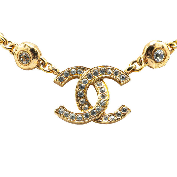 シャネル ココマーク ラインストーン ネックレス ゴールド メッキ レディース CHANEL 【中古】