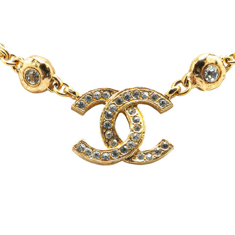 シャネル ココマーク ラインストーン ネックレス ゴールド メッキ レディース CHANEL 【中古】