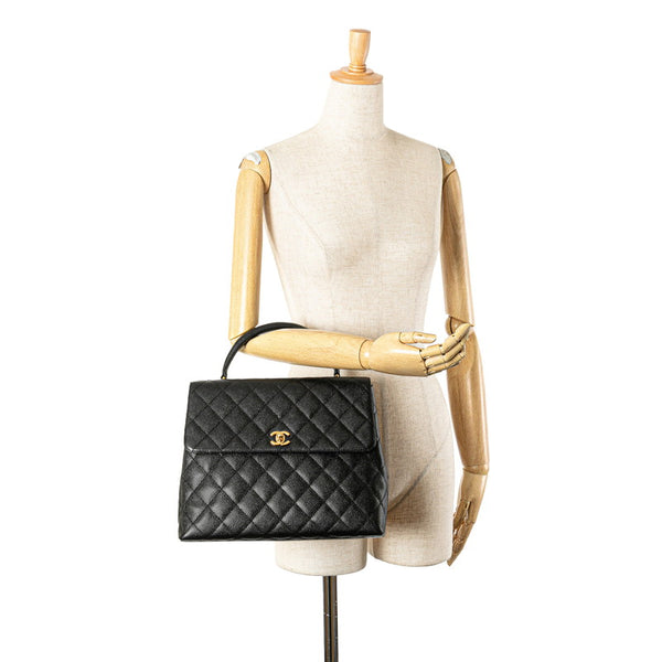 シャネル マトラッセ ココマーク ハンドバッグ ブラック キャビアスキン レディース CHANEL 【中古】