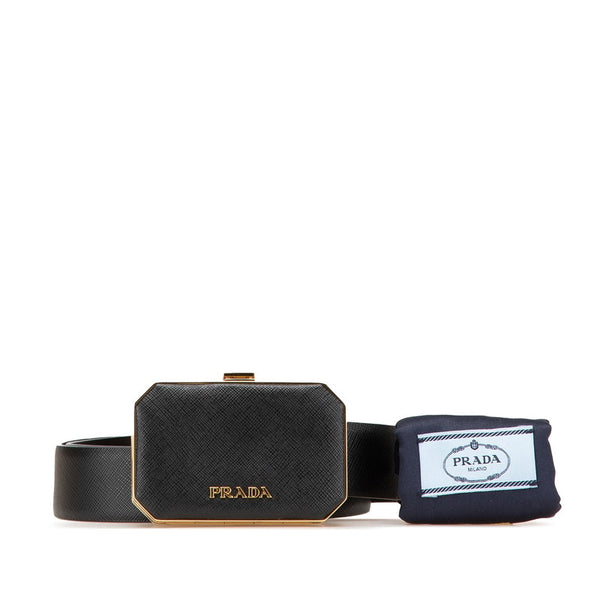 プラダ ヴァニティケース付き ベルト 1CC491 ブラック ゴールド サフィアーノレザー レディース PRADA 【中古】