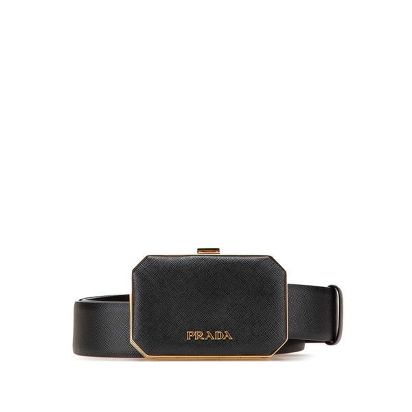 プラダ ヴァニティケース付き ベルト 1CC491 ブラック ゴールド サフィアーノレザー レディース PRADA 【中古】