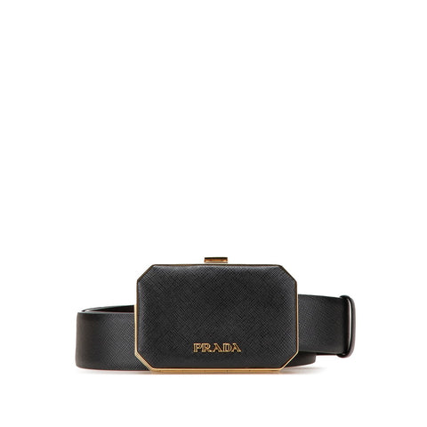 プラダ ヴァニティケース付き ベルト 1CC491 ブラック ゴールド サフィアーノレザー レディース PRADA 【中古】