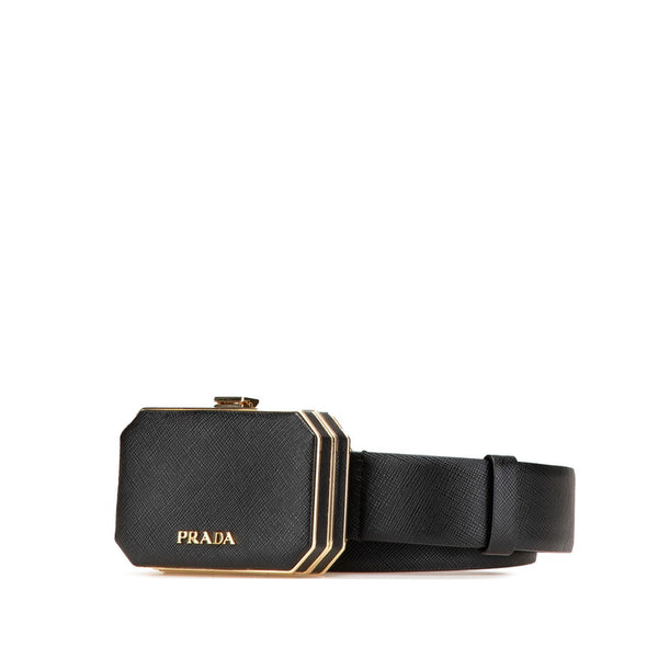 プラダ ヴァニティケース付き ベルト 1CC491 ブラック ゴールド サフィアーノレザー レディース PRADA 【中古】