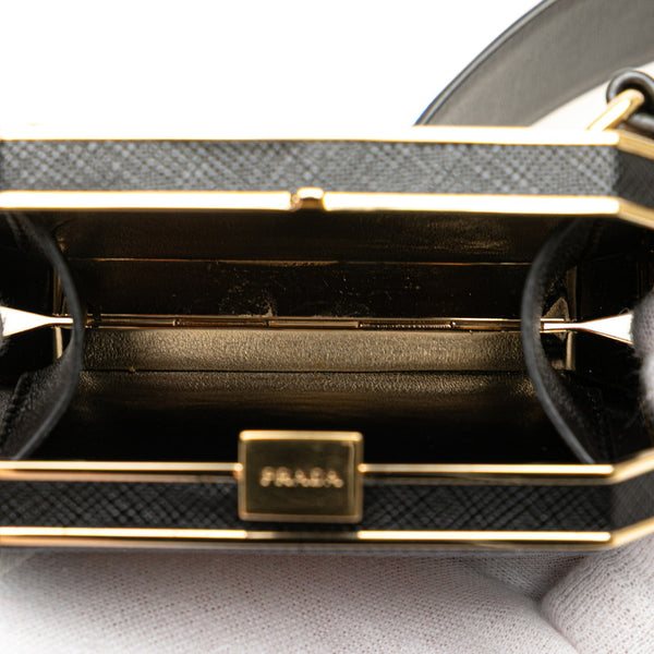 プラダ ヴァニティケース付き ベルト 1CC491 ブラック ゴールド サフィアーノレザー レディース PRADA 【中古】