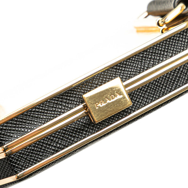 プラダ ヴァニティケース付き ベルト 1CC491 ブラック ゴールド サフィアーノレザー レディース PRADA 【中古】