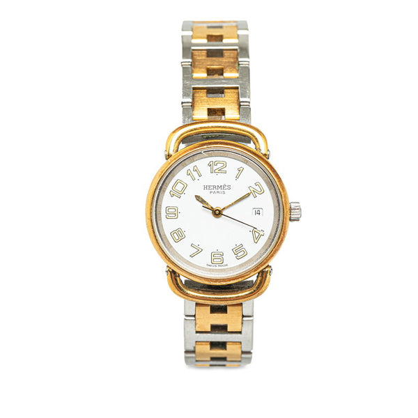エルメス プルマン 腕時計 PU2.240 クオーツ ホワイト文字盤 ステンレススチール メッキ レディース HERMES 【中古】