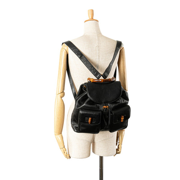グッチ バンブー リュック バックパック 003 58 0016 ブラック レザー レディース GUCCI 【中古】