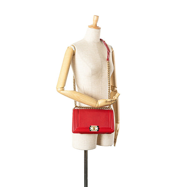 シャネル ボーイシャネル ココマーク チェーン ショルダーバッグ ハンドバッグ レッド  レザー レディース CHANEL 【中古】
