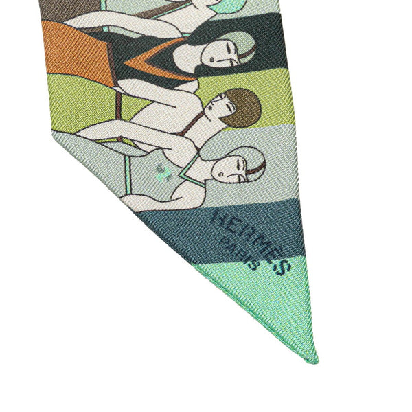 エルメス ツイリー 水遊びをする人 LES BAIGNEUSES スカーフ グリーン マルチカラー シルク レディース HERMES 【中古】