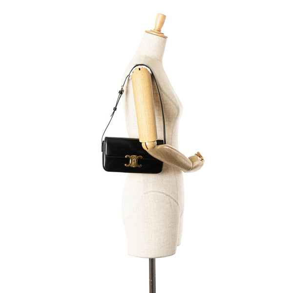 セリーヌ トリオンフ ハンドバッグ ショルダーバッグ 19414 ブラック シャイニーカーフスキン レディース CELINE 【中古】
