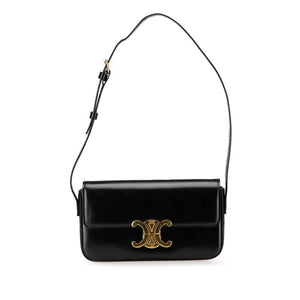 セリーヌ トリオンフ ハンドバッグ ショルダーバッグ 19414 ブラック シャイニーカーフスキン レディース CELINE 【中古】