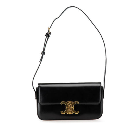 セリーヌ トリオンフ ハンドバッグ ショルダーバッグ 19414 ブラック シャイニーカーフスキン レディース CELINE 【中古】