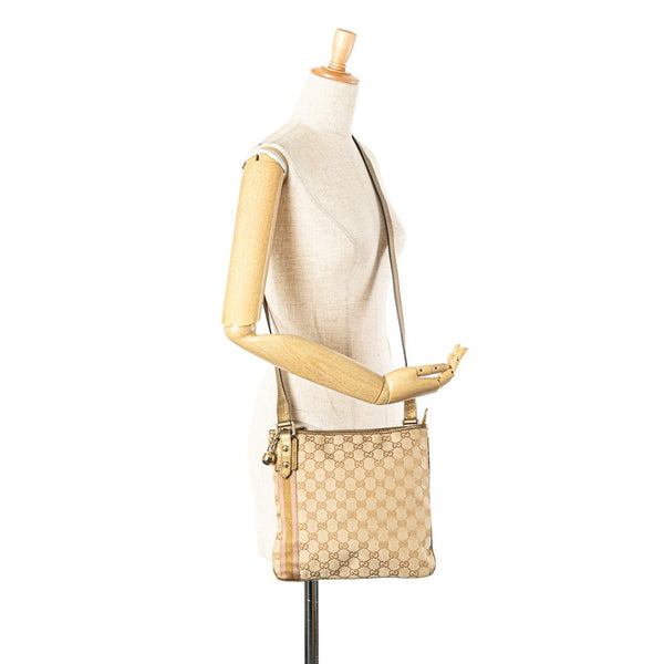 グッチ GGキャンバス 斜め掛け ショルダーバッグ 144388 ベージュ ゴールド キャンバス レザー レディース GUCCI 【中古】