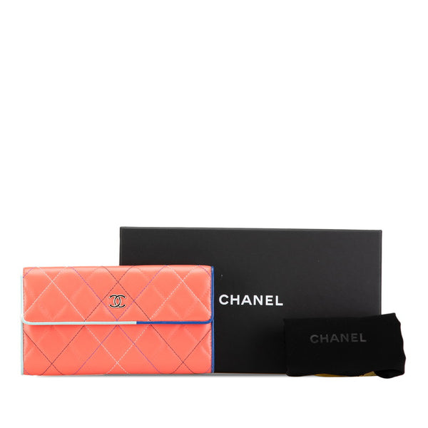 シャネル マトラッセ ココマーク 長財布 オレンジ ブルー ラムスキン レディース CHANEL 【中古】