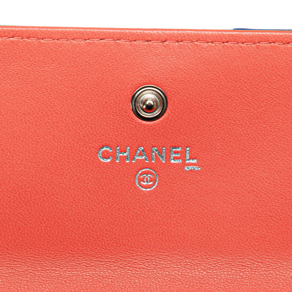シャネル マトラッセ ココマーク 長財布 オレンジ ブルー ラムスキン レディース CHANEL 【中古】
