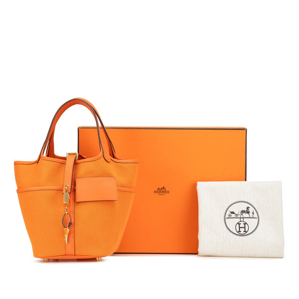 エルメス ピコタンロック カーゴPM ハンドバッグ オレンジ ヴォースイフト トワルゴエラン レディース HERMES 【中古】