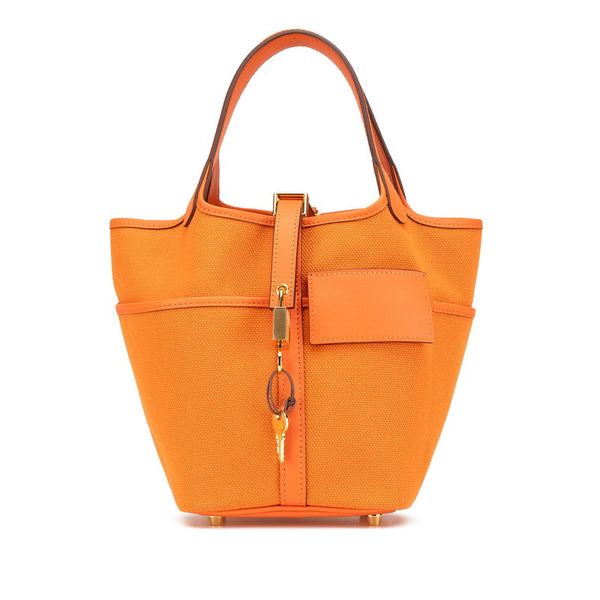 エルメス ピコタンロック カーゴPM ハンドバッグ オレンジ ヴォースイフト トワルゴエラン レディース HERMES 【中古】