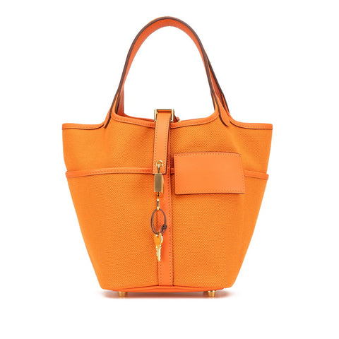 エルメス ピコタンロック カーゴPM ハンドバッグ オレンジ ヴォースイフト トワルゴエラン レディース HERMES 【中古】