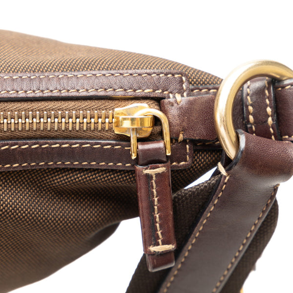プラダ ロゴ 斜め掛け ショルダーバッグ ブラウン レザー ジャガード レディース PRADA 【中古】