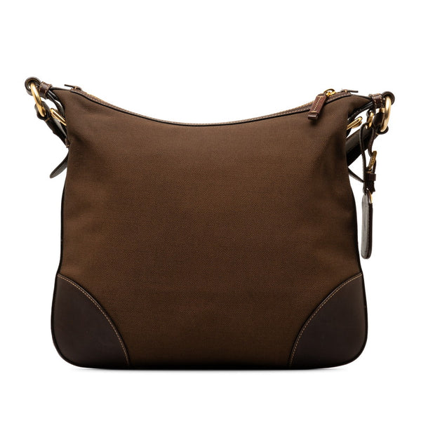 プラダ ロゴ 斜め掛け ショルダーバッグ ブラウン レザー ジャガード レディース PRADA 【中古】