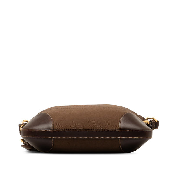 プラダ ロゴ 斜め掛け ショルダーバッグ ブラウン レザー ジャガード レディース PRADA 【中古】
