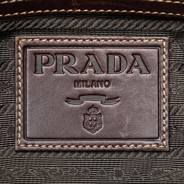 プラダ ロゴ 斜め掛け ショルダーバッグ ブラウン レザー ジャガード レディース PRADA 【中古】