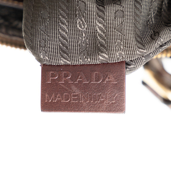 プラダ ロゴ 斜め掛け ショルダーバッグ ブラウン レザー ジャガード レディース PRADA 【中古】