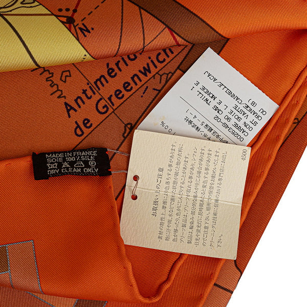 エルメス カレ90 LE MONDE EST VASTE 世界地図 スカーフ オレンジ ベージュ シルク レディース HERMES 【中古】