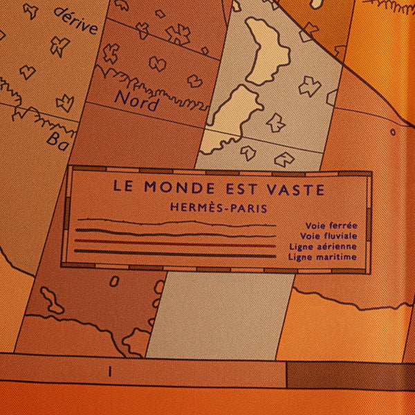 エルメス カレ90 LE MONDE EST VASTE 世界地図 スカーフ オレンジ ベージュ シルク レディース HERMES 【中古】