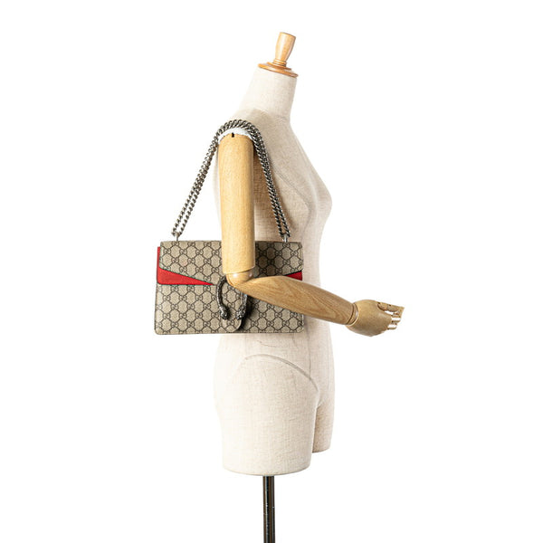 グッチ GGスプリーム ディオニュソス チェーン ショルダーバッグ 400249 ベージュ レッド PVC スエード レディース GUCCI 【中古】