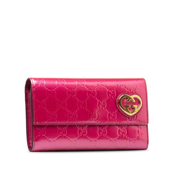 グッチ グッチシマ ラブリーハート 長財布 251861 メタリックピンク パテントレザー レディース GUCCI 【中古】