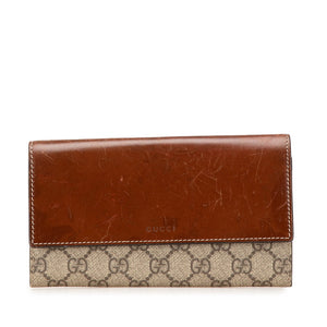 グッチ GGスプリーム 長財布 410100 ベージュ ブラウン PVC レザー レディース GUCCI 【中古】