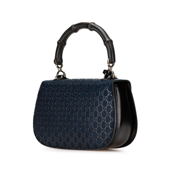 グッチ ×印伝 ニューバンブー ハンドバッグ ショルダーバッグ 2WAY 396877 ネイビー ブラック レザー レディース GUCCI 【中古】