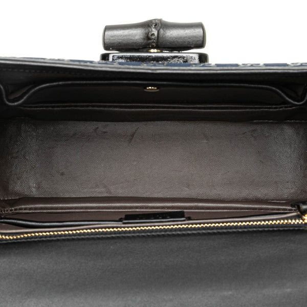 グッチ ×印伝 ニューバンブー ハンドバッグ ショルダーバッグ 2WAY 396877 ネイビー ブラック レザー レディース GUCCI 【中古】