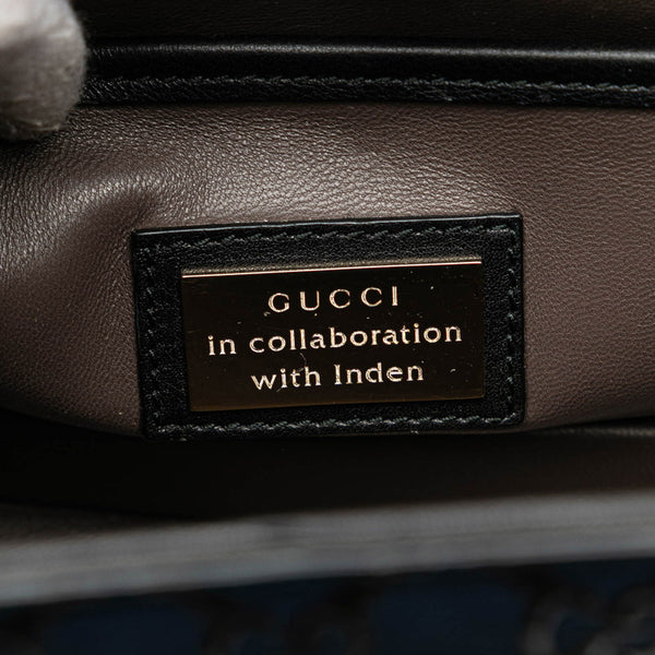 グッチ ×印伝 ニューバンブー ハンドバッグ ショルダーバッグ 2WAY 396877 ネイビー ブラック レザー レディース GUCCI 【中古】