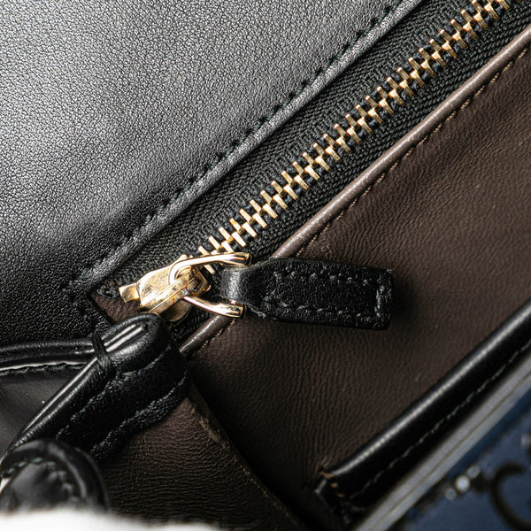 グッチ ×印伝 ニューバンブー ハンドバッグ ショルダーバッグ 2WAY 396877 ネイビー ブラック レザー レディース GUCCI 【中古】