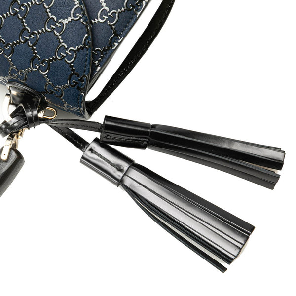 グッチ ×印伝 ニューバンブー ハンドバッグ ショルダーバッグ 2WAY 396877 ネイビー ブラック レザー レディース GUCCI 【中古】